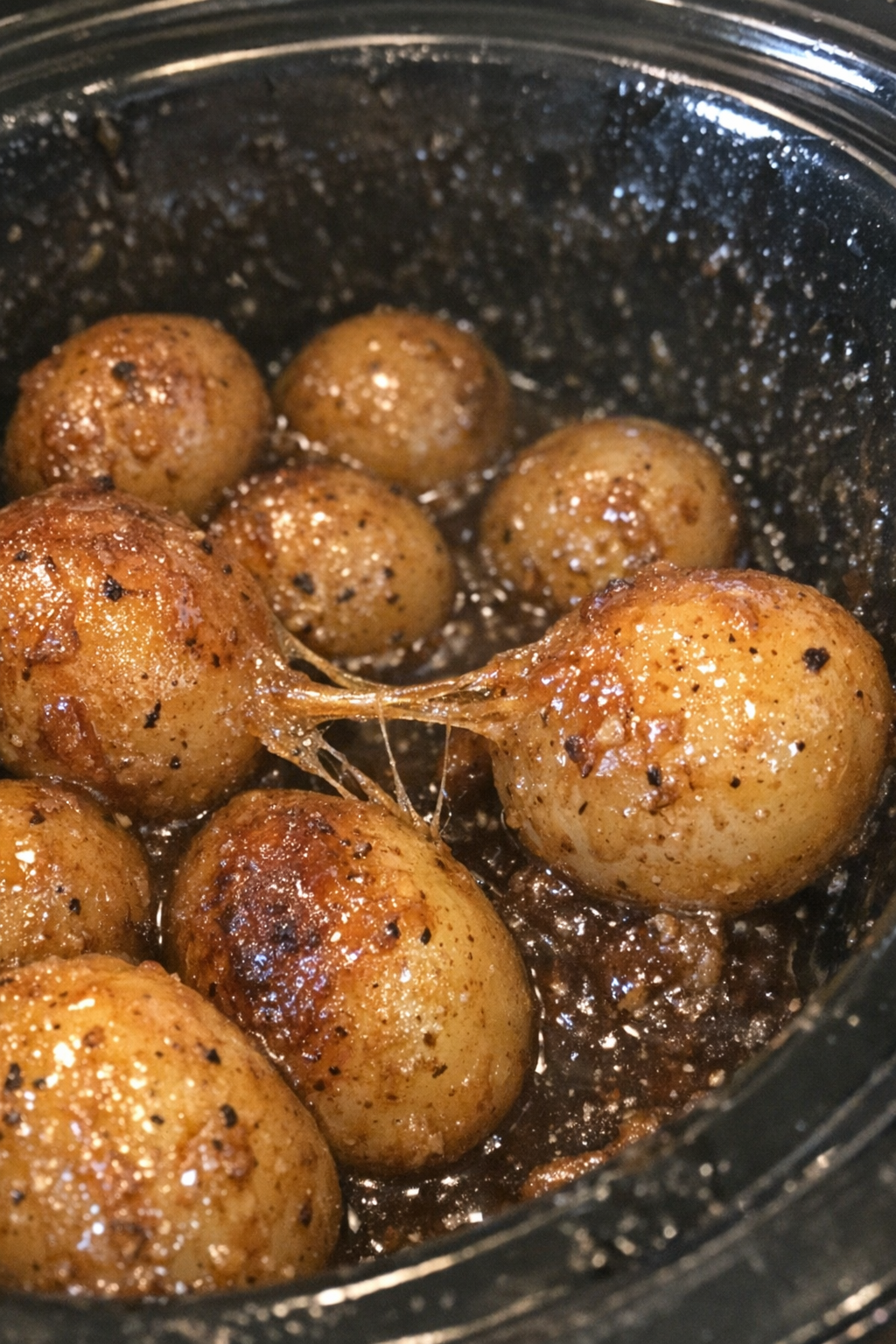 Caramelized whole potatoes in a slow cooker