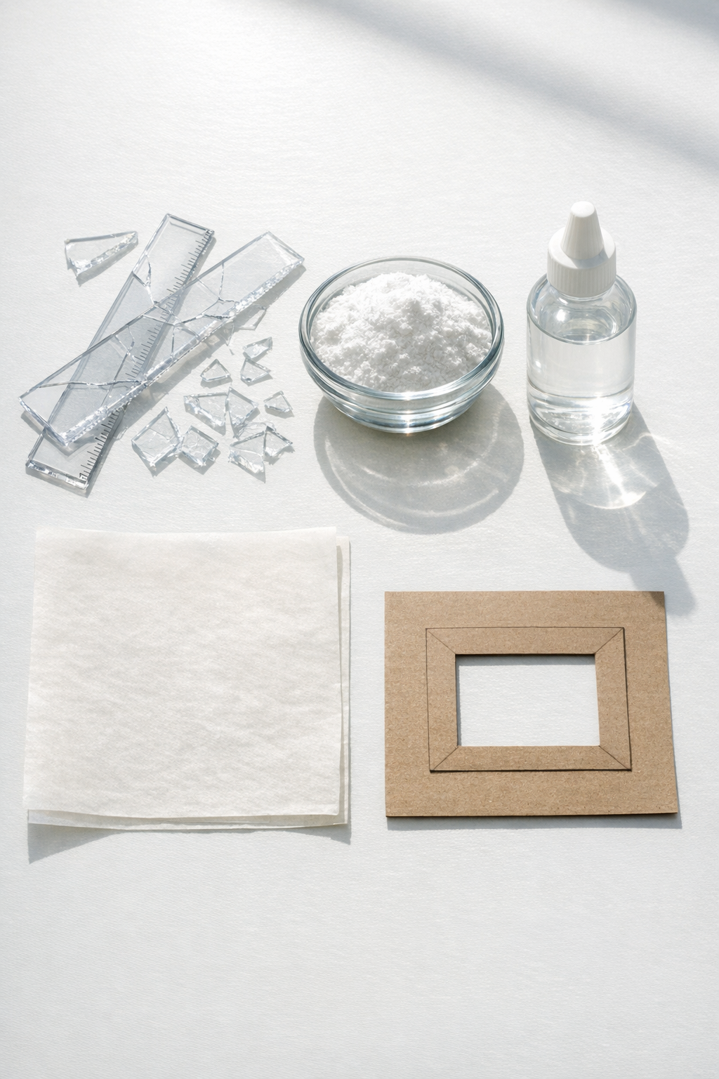Materials for a skylight patch laid out on a worktable