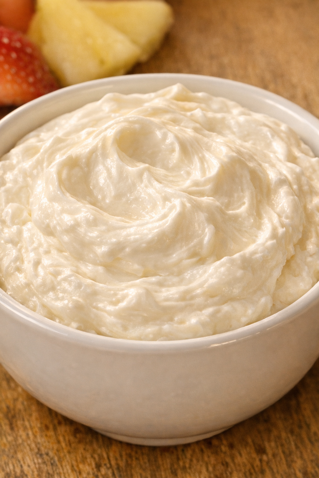 Southern 3-ingredient marshmallow fruit dip in a white bowl