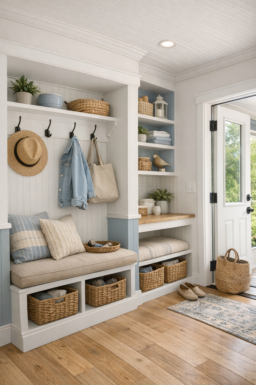 Practical cottage entry and built-in storage area