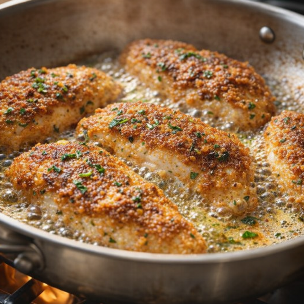 Chicken browning in a skillet