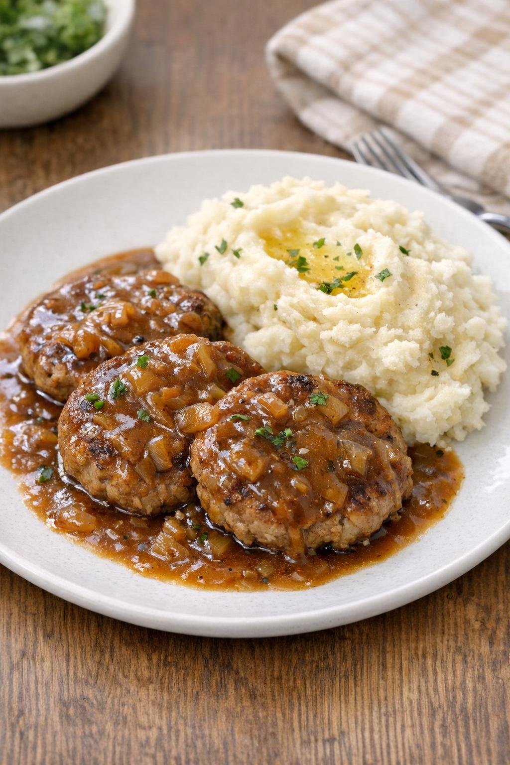 Finished slow cooker sausage patties in savory sauce