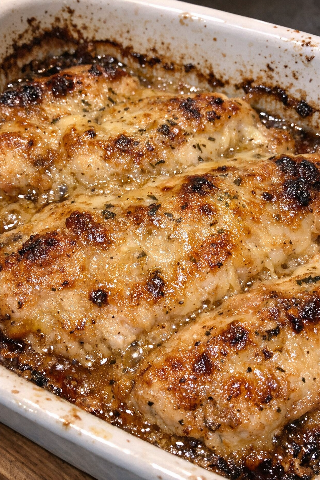 Bubbling chicken bake in a ceramic dish