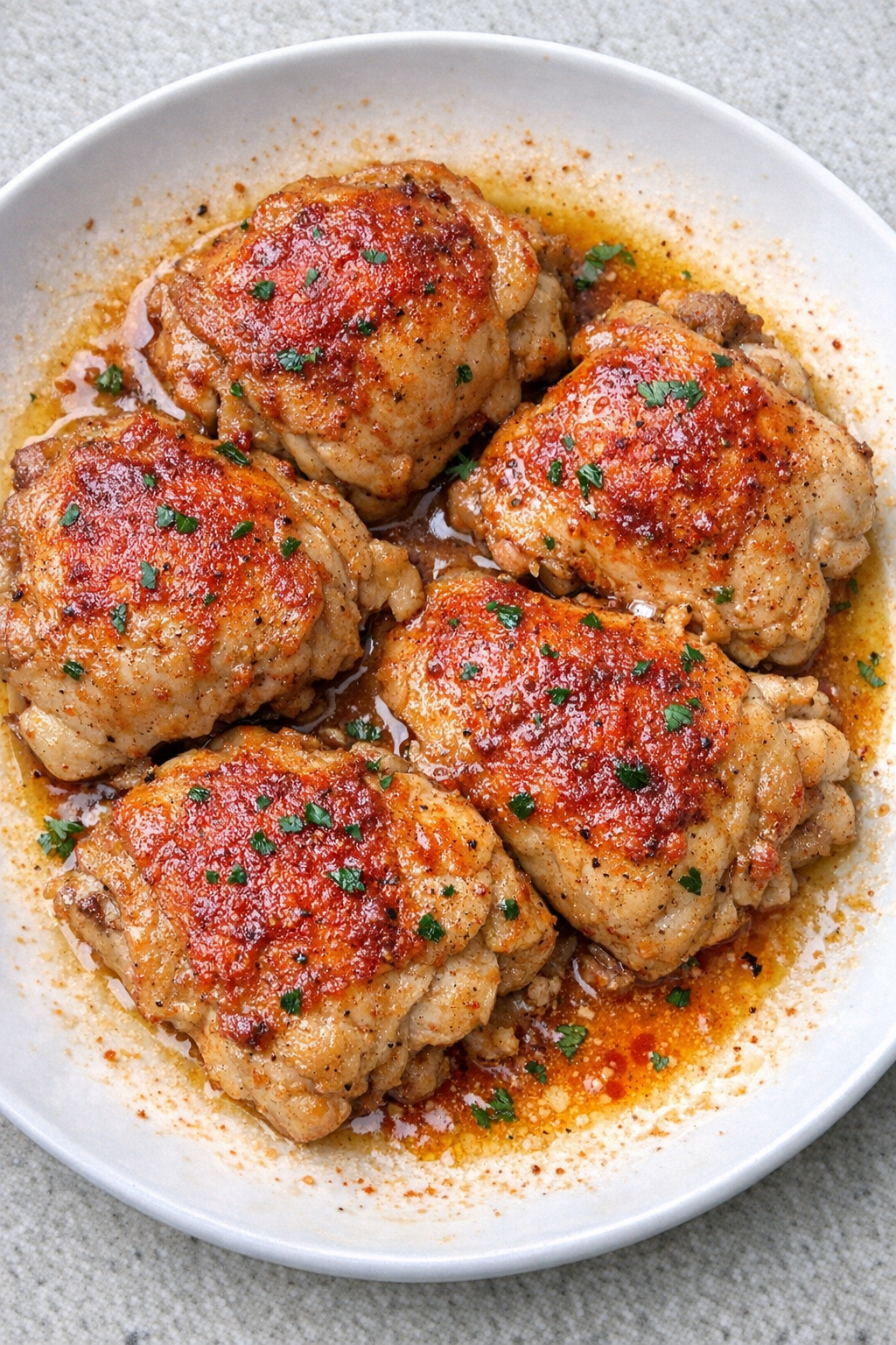 Slow cooker paprika butter chicken plated on a white ceramic plate