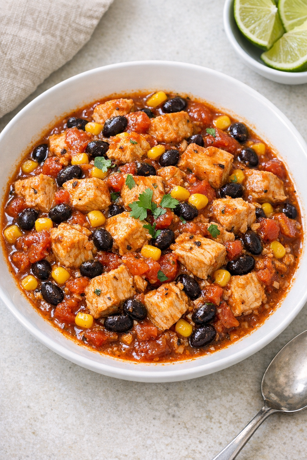 Finished slow cooker chicken served in a bowl