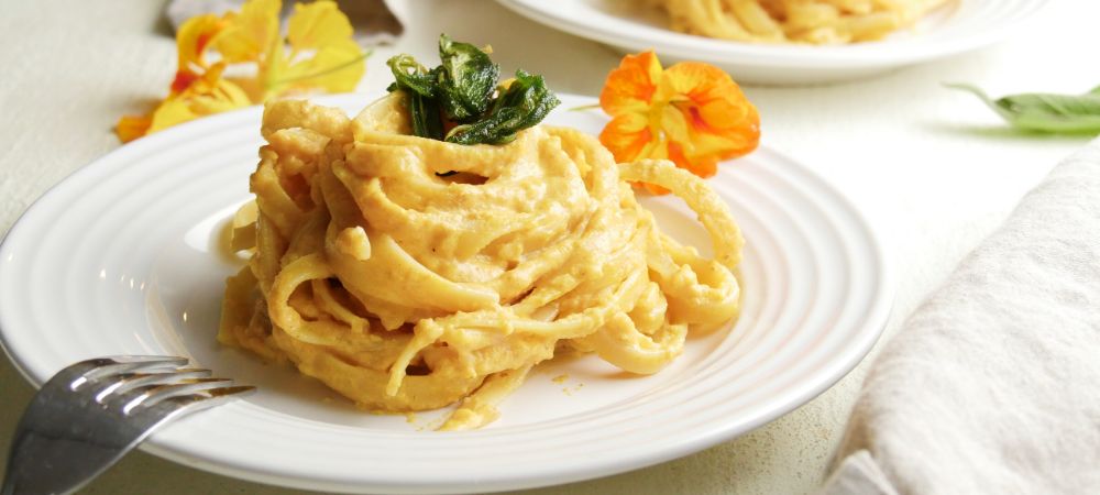 Brown Butter Pumpkin Fettuccine Alfredo With Fried Cheese Recipe and Video