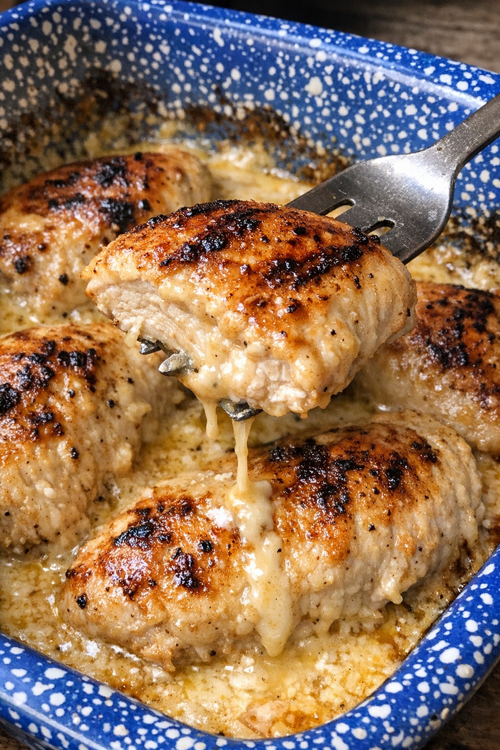 Bronzed chicken breasts in creamy sauce