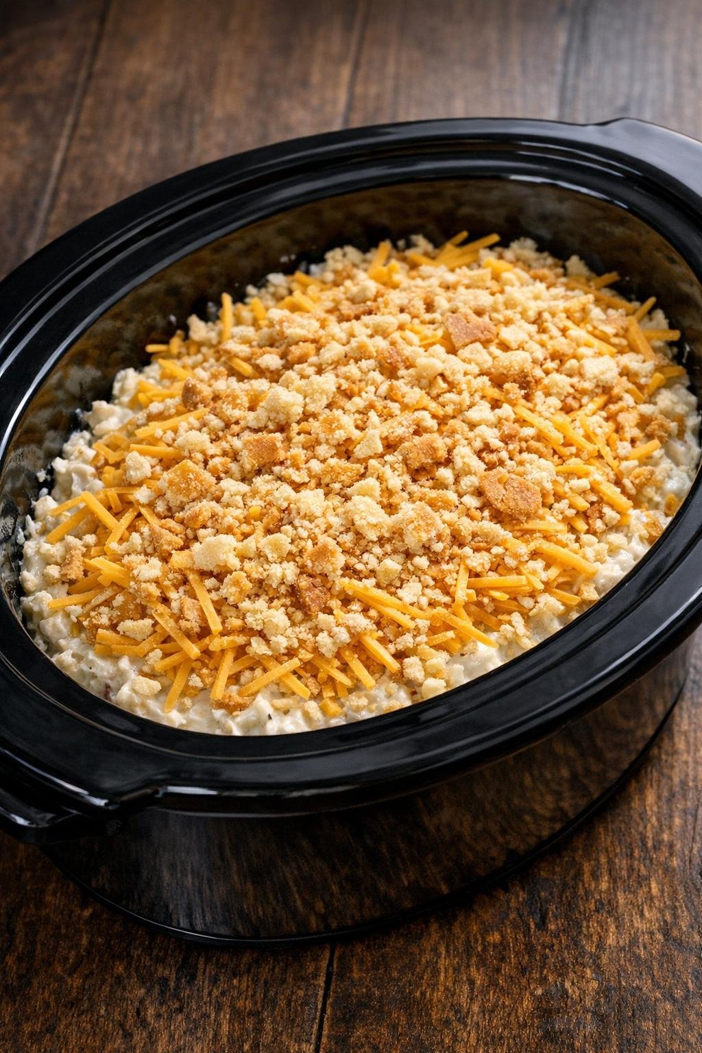 Cracker topping added over casserole before final cook