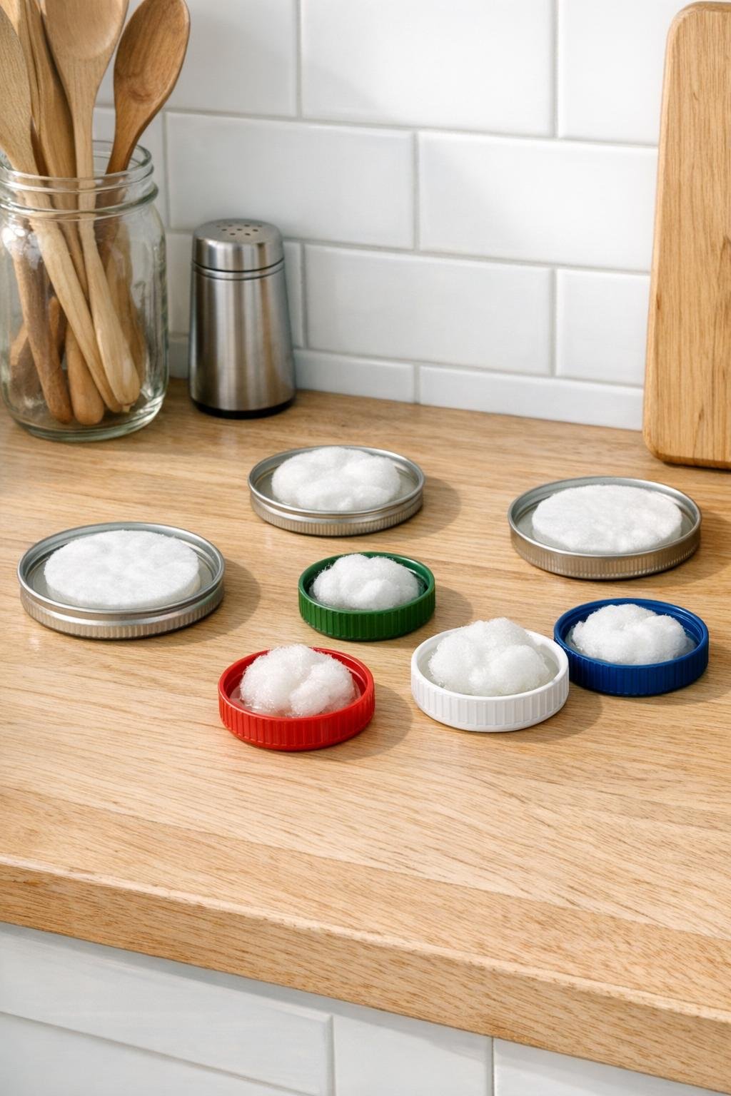 Neat homemade ant bait stations made from jar lids and bottle caps