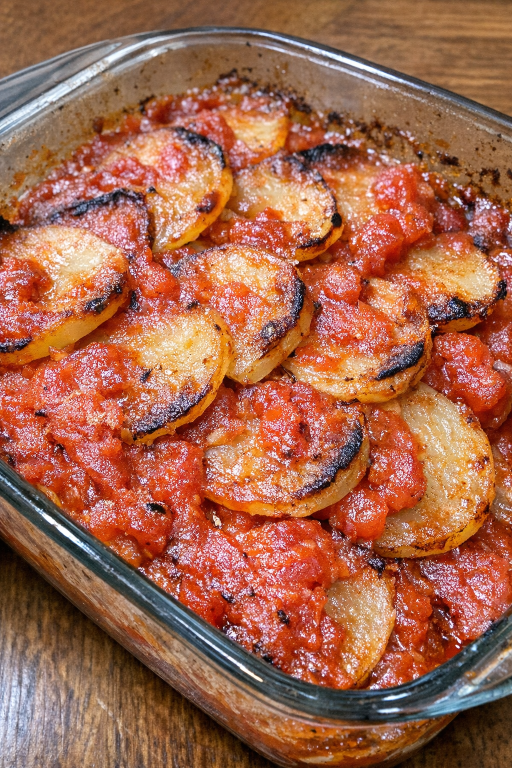 Baked potato scallop in tomato sauce