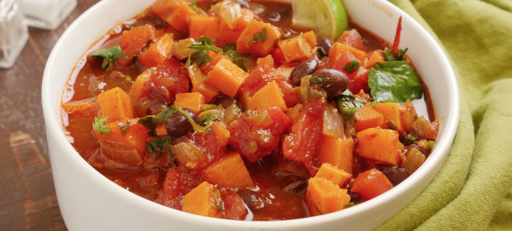 Vegetarian Sweet Potato And Black Bean Chili Recipe and Video