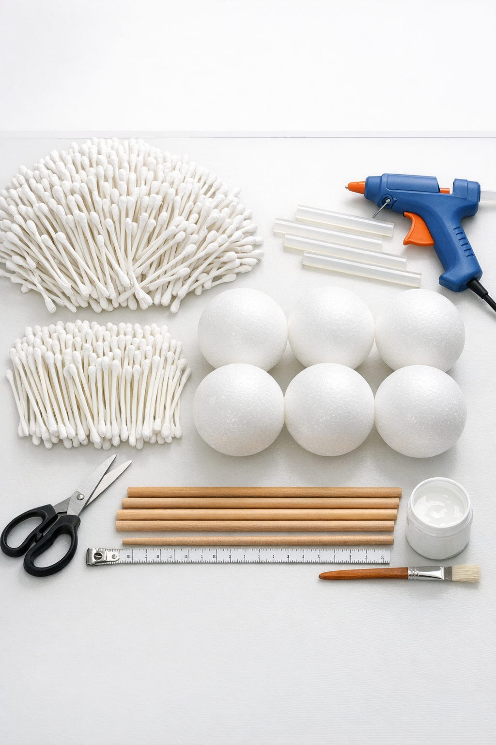 Materials for giant porch dandelions laid out on a table
