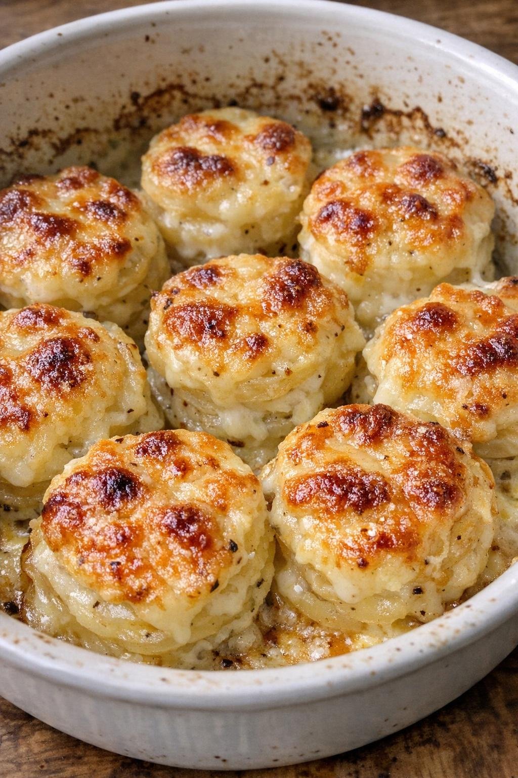 Mini potato gratins baked until golden and bubbling
