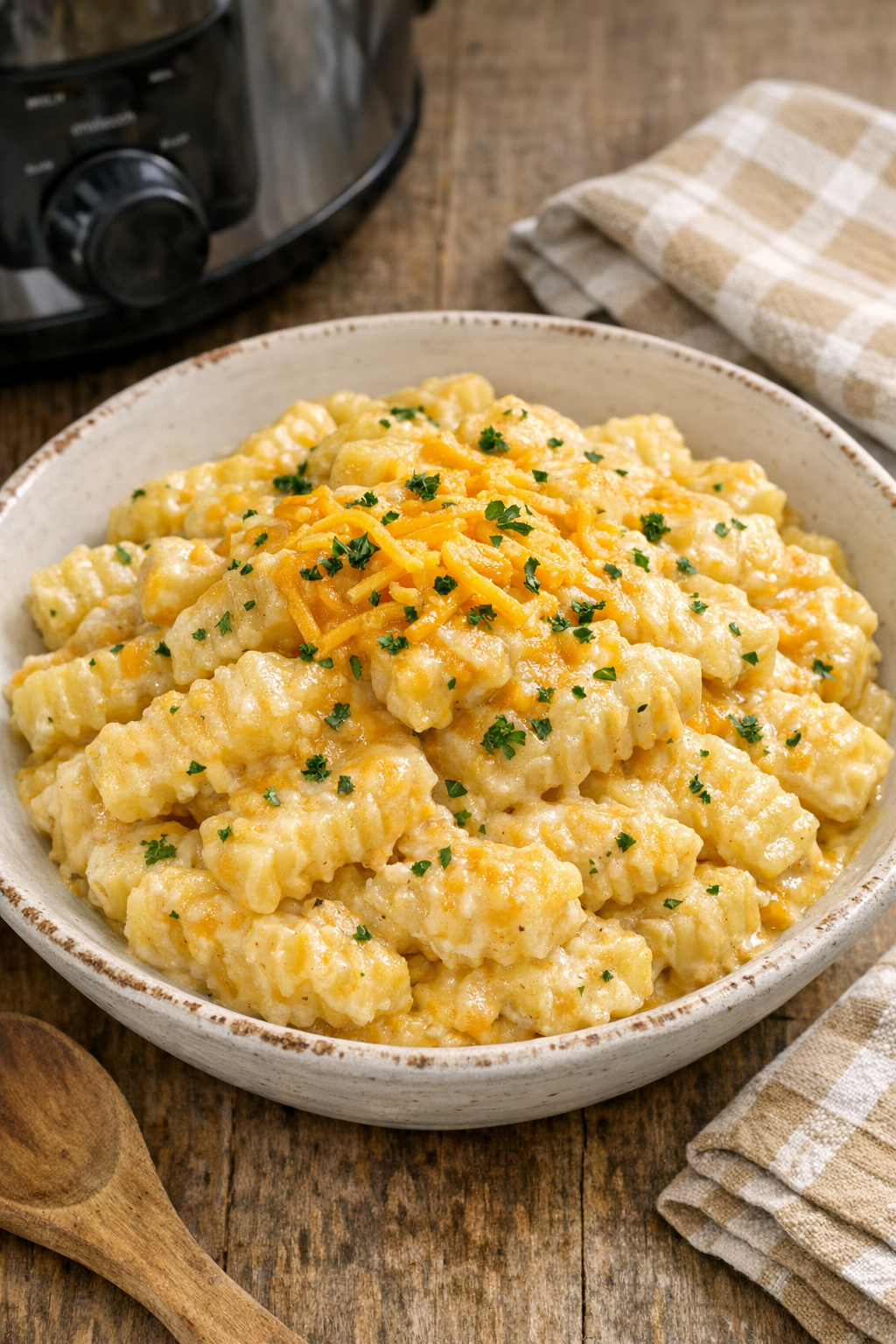 Finished cheesy slow cooker yellow potatoes