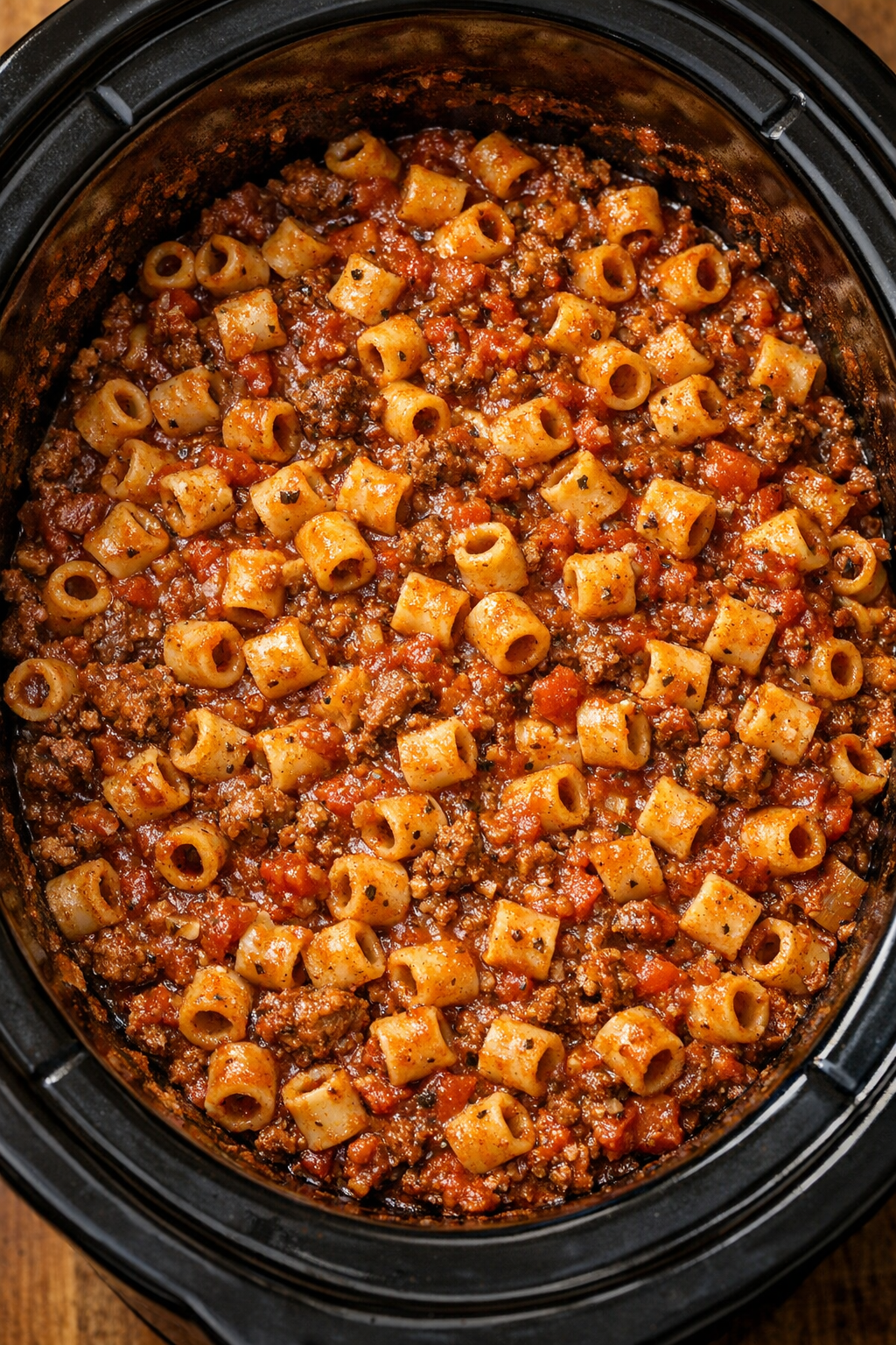 Tender saucy tubetti cooked in slow cooker
