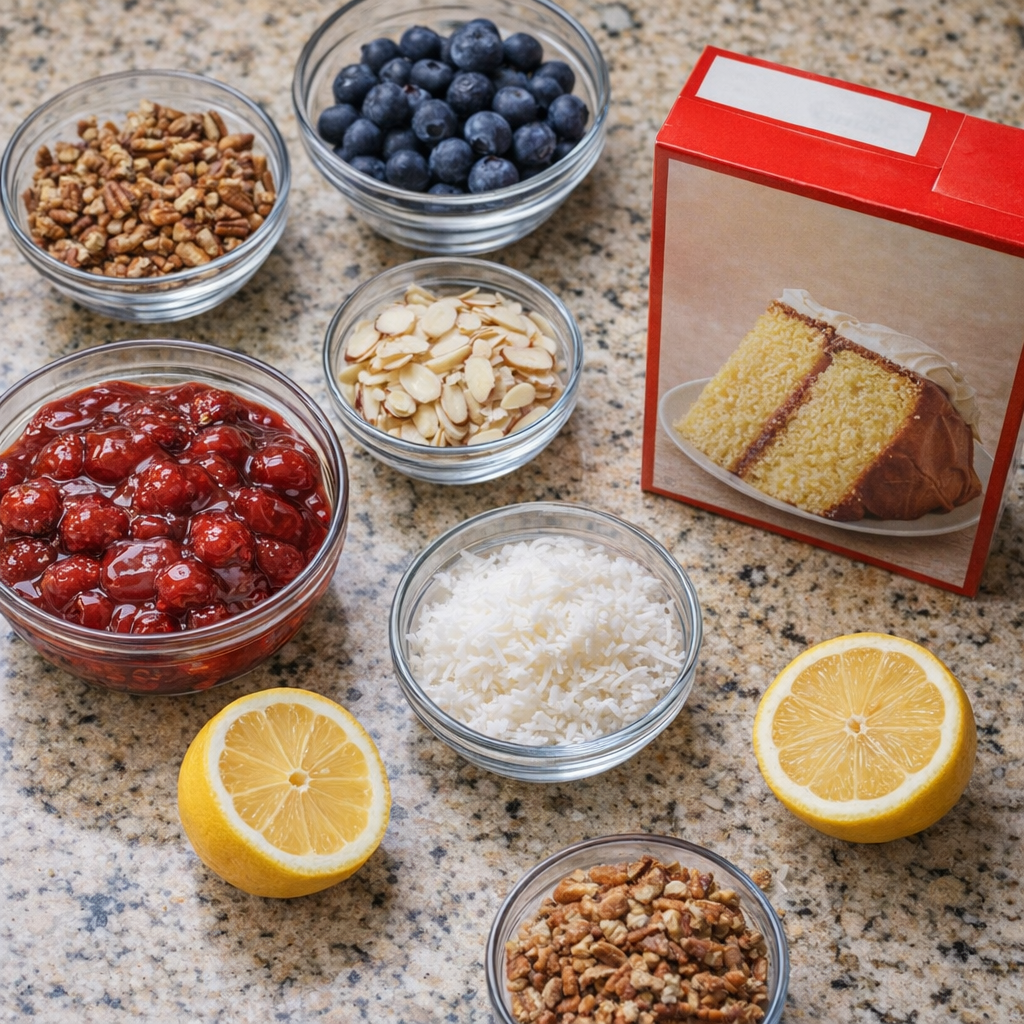 Ingredient variation setup with berries, nuts, and coconut