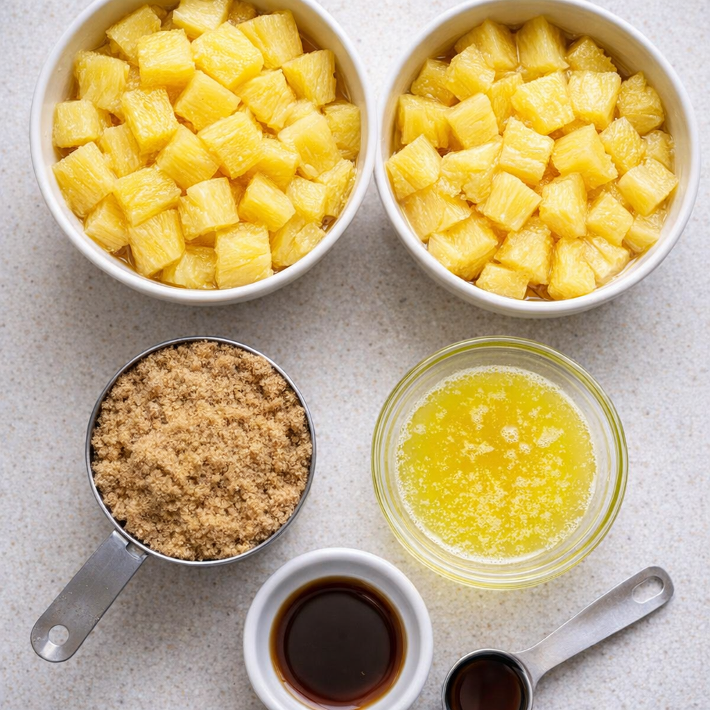 Simple pineapple dessert ingredients on a counter