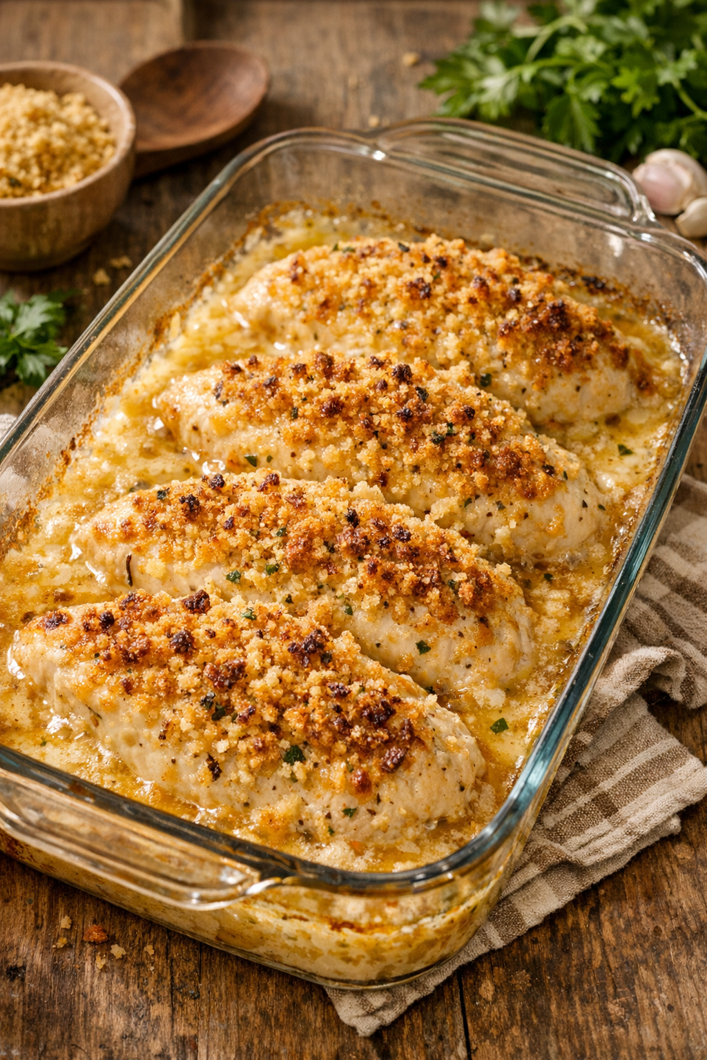 Chicken bake with golden crumb topping