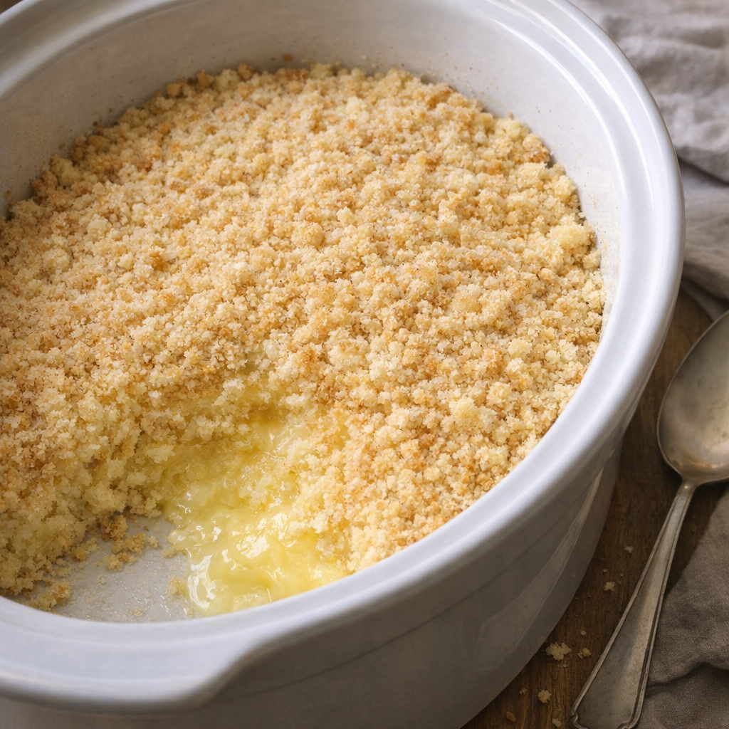 Warm lemon sponge pudding served from a slow cooker