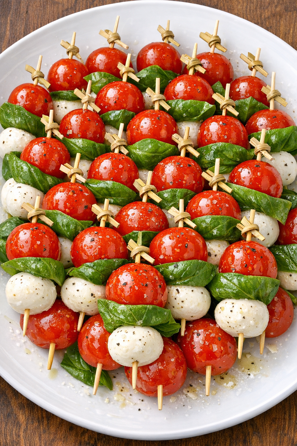 Finished caprese mozzarella bites