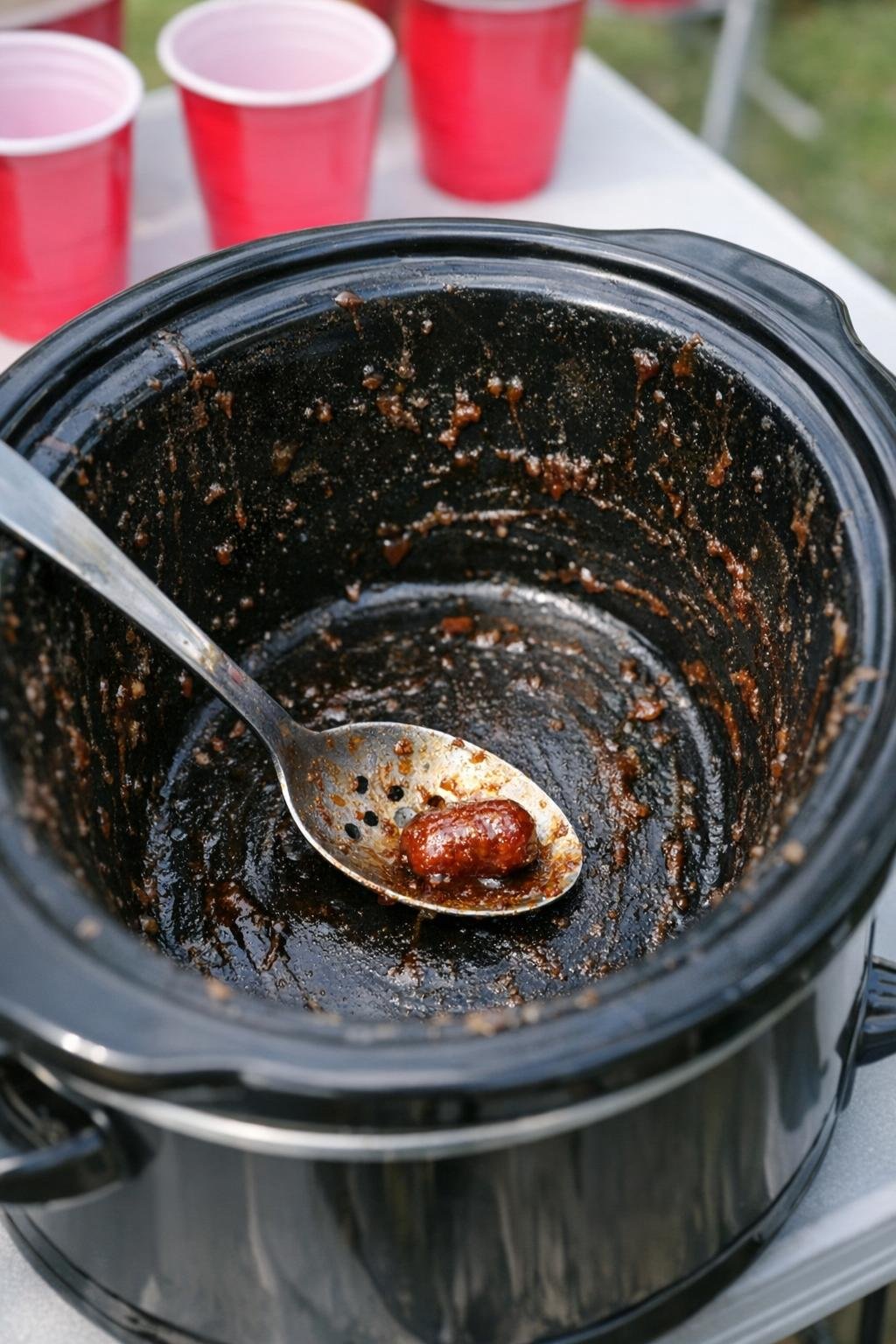 Slow cooker crock scraped nearly clean after serving