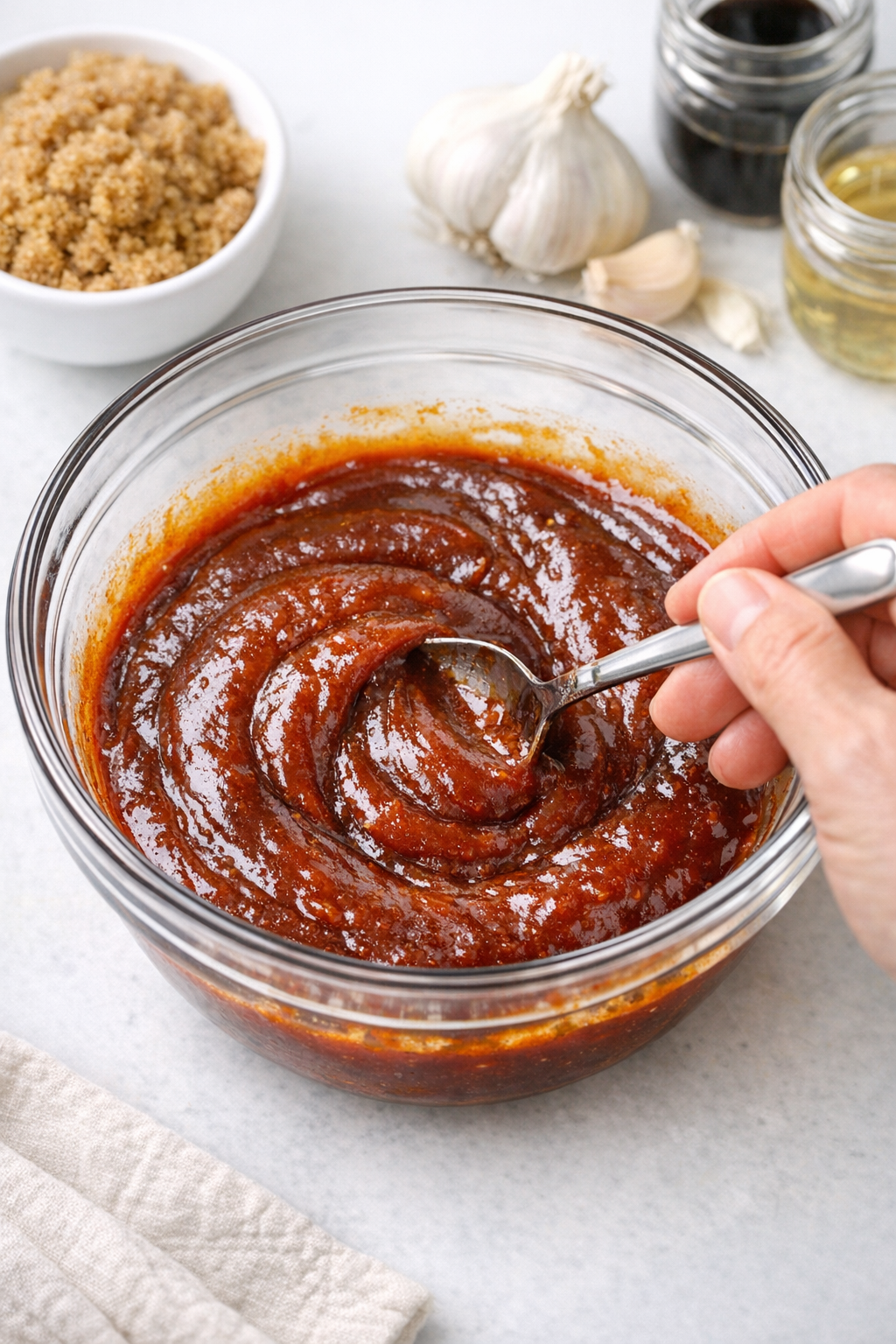Sauce being mixed in a bowl