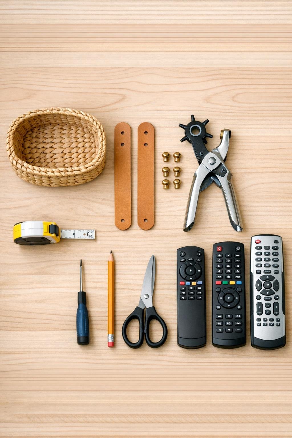 Materials for a woven basket sofa-arm remote caddy
