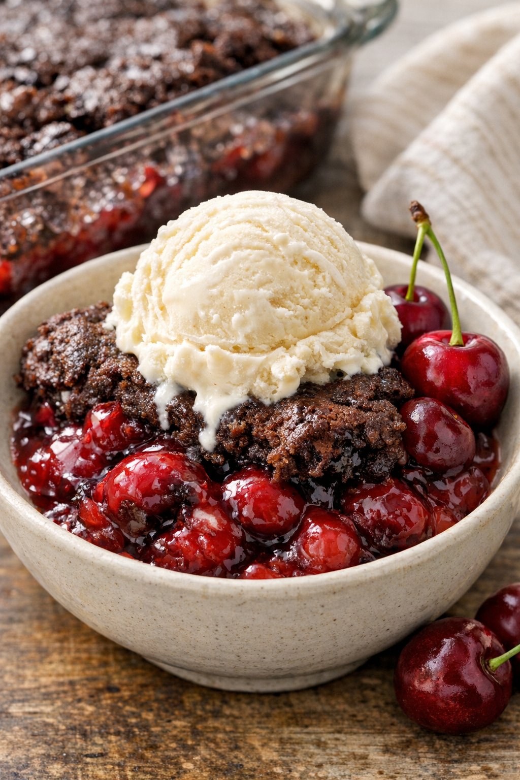 Finished brownie cobbler served warm