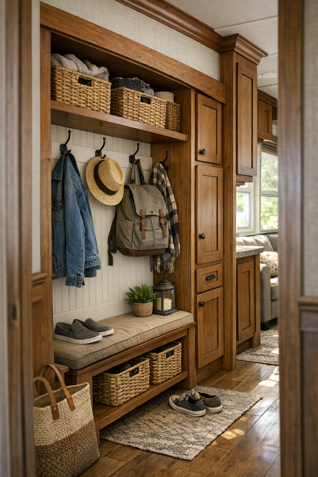 Thoughtful small-space details with entry storage and built-in craftsman millwork