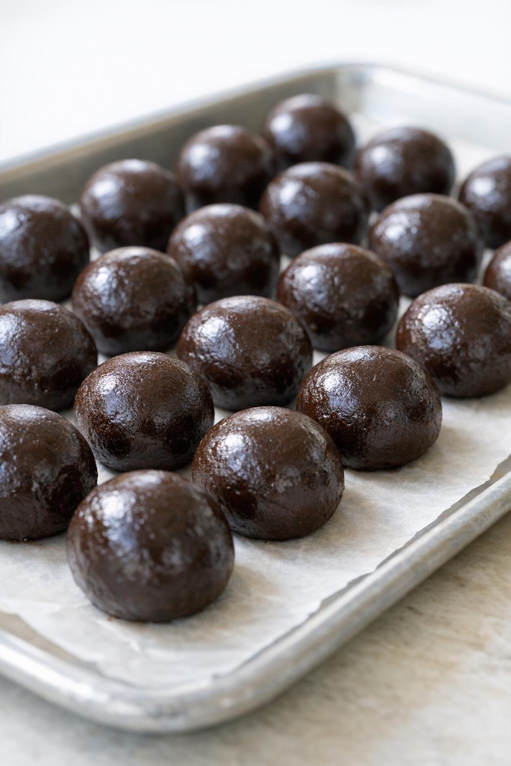 Shaped chocolate truffles on a tray