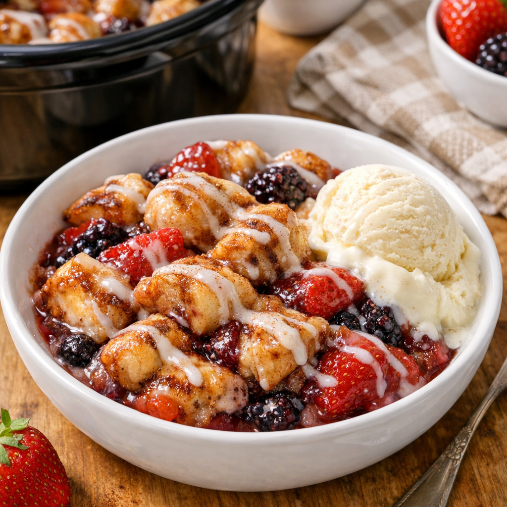 Finished slow cooker cinnamon roll dessert