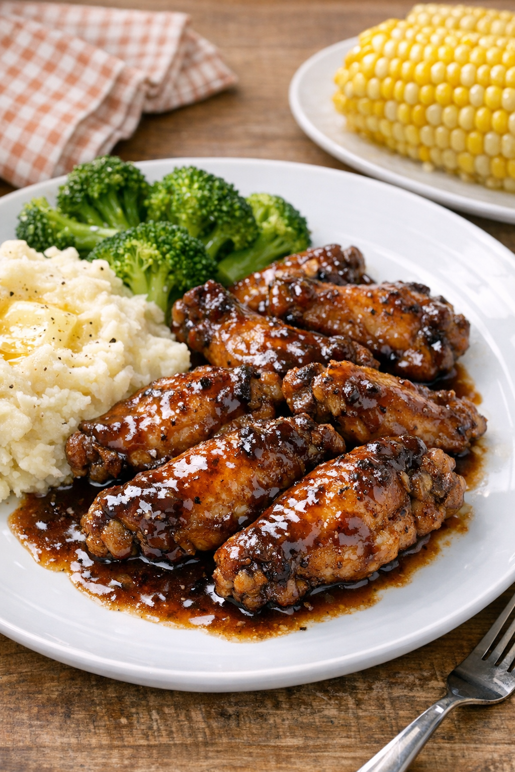 Baked glazed chicken wingettes plated for dinner