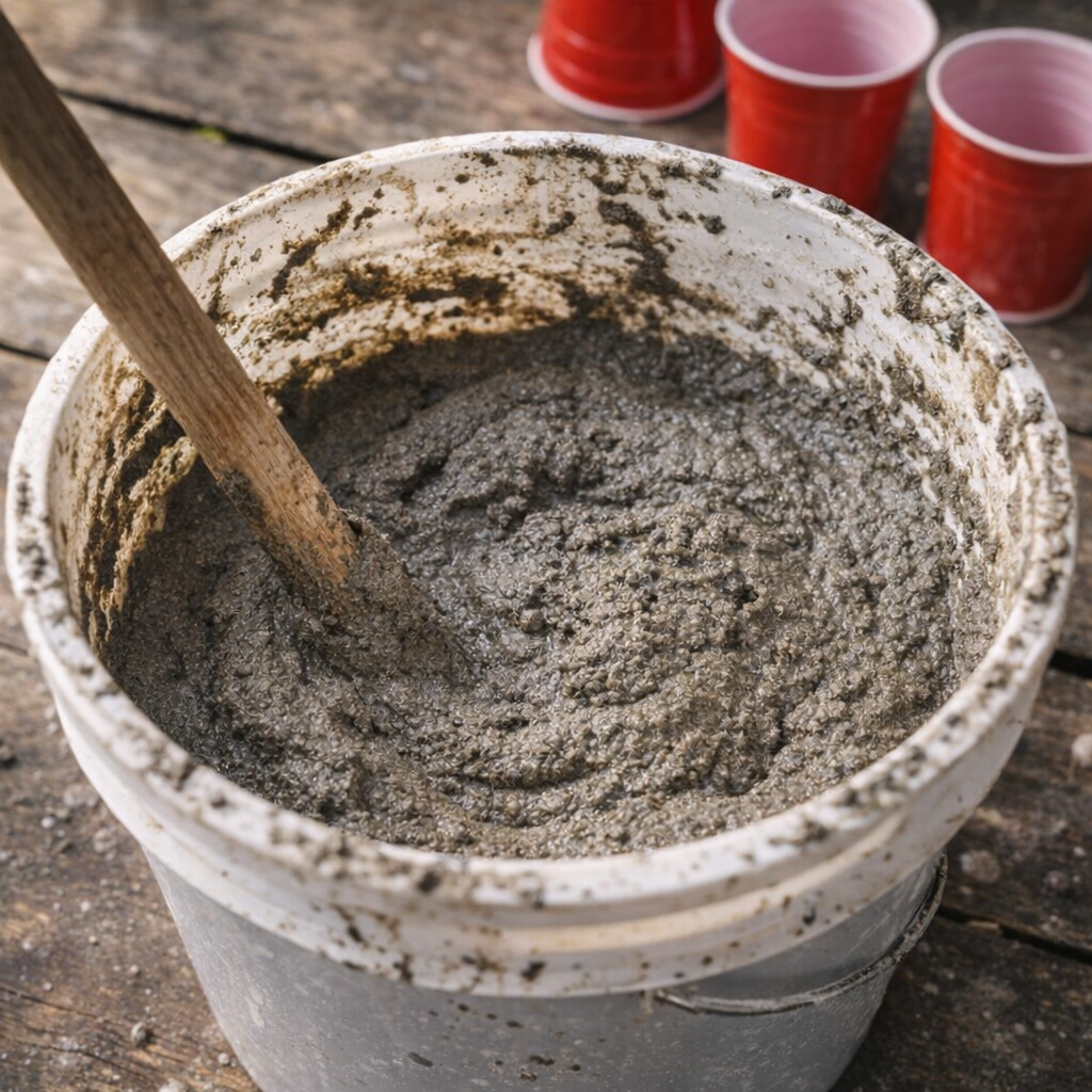 Cement mix being stirred in a container