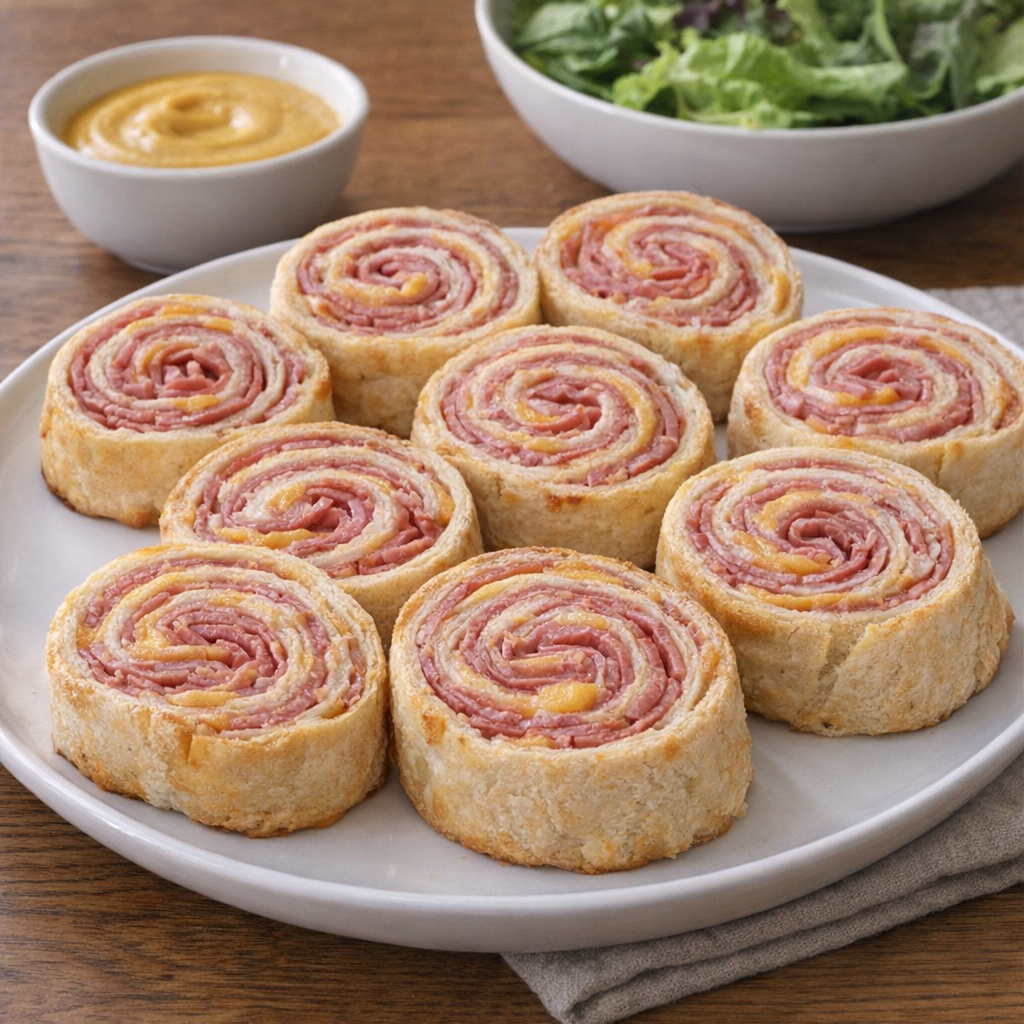 Pinwheels served with dipping sauce and salad