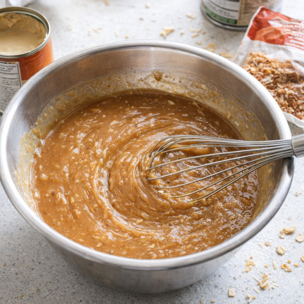 Soup mixture being whisked for slow cooker chicken