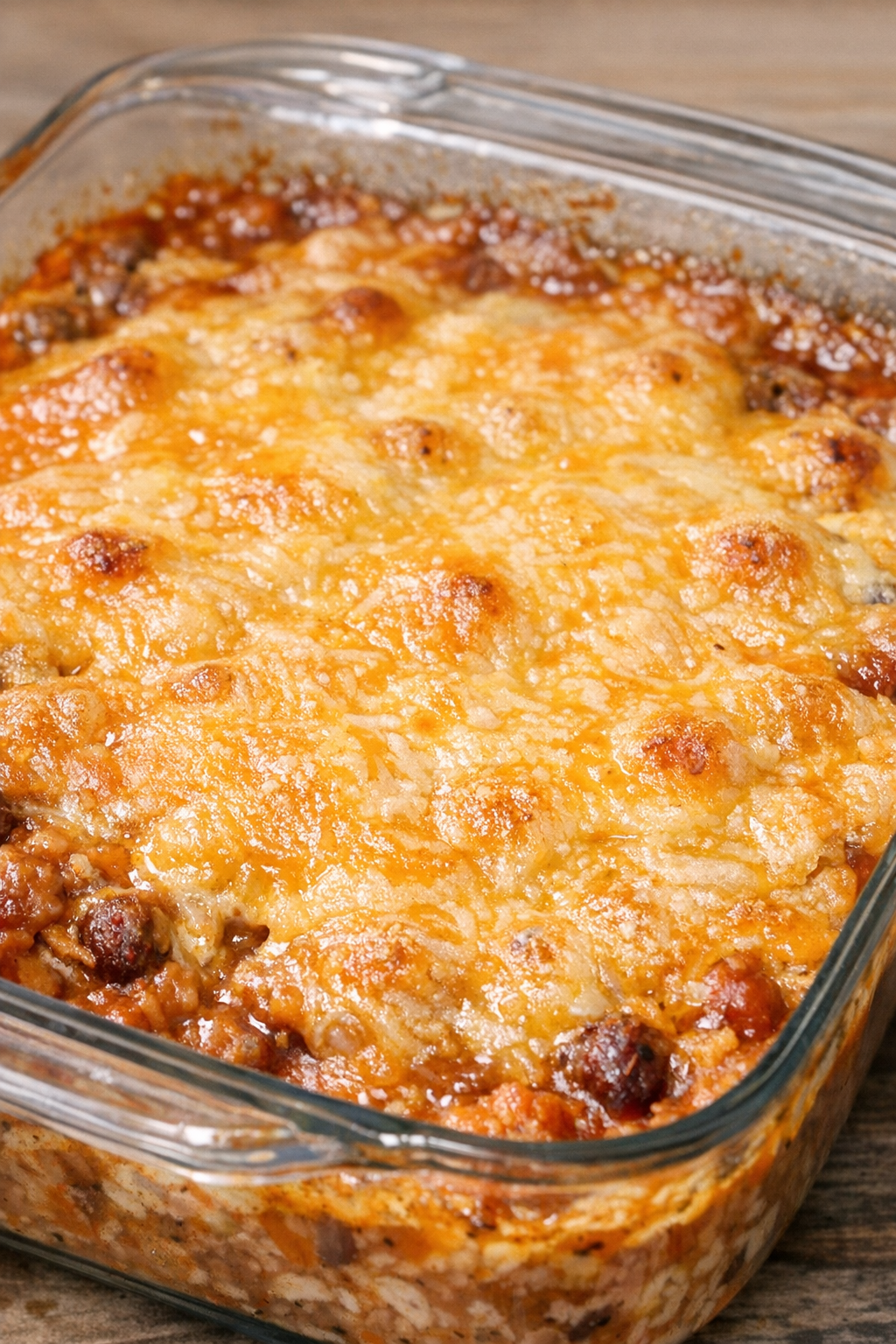 Southern 3-ingredient chili cheese dip in a glass casserole dish