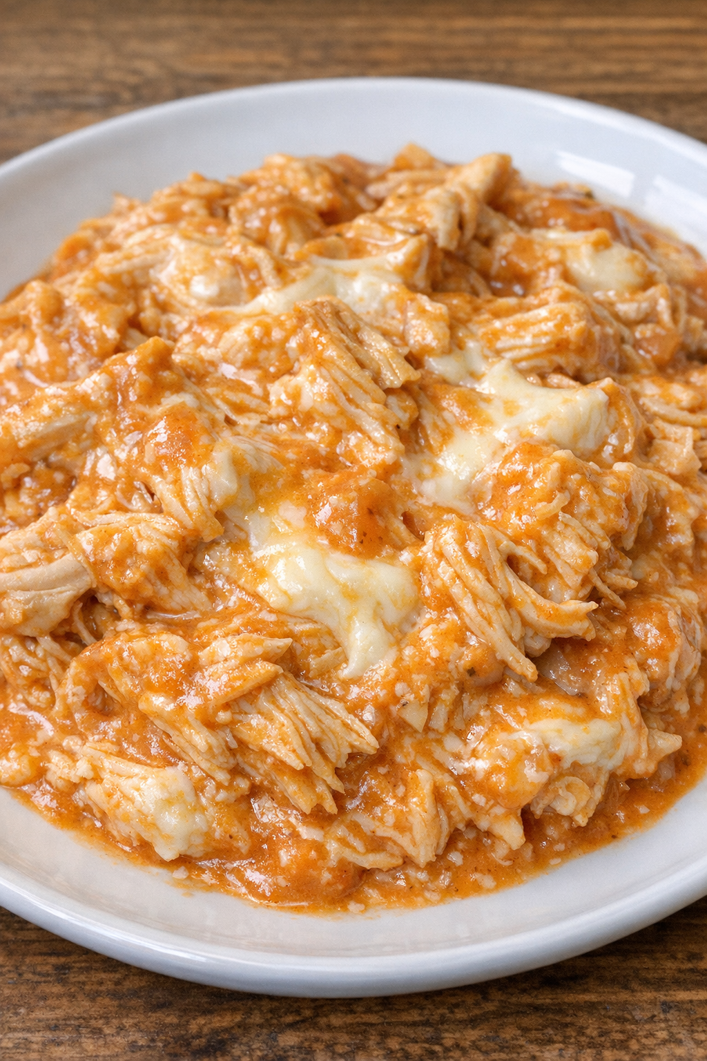 Creamy buffalo chicken pot on a white plate