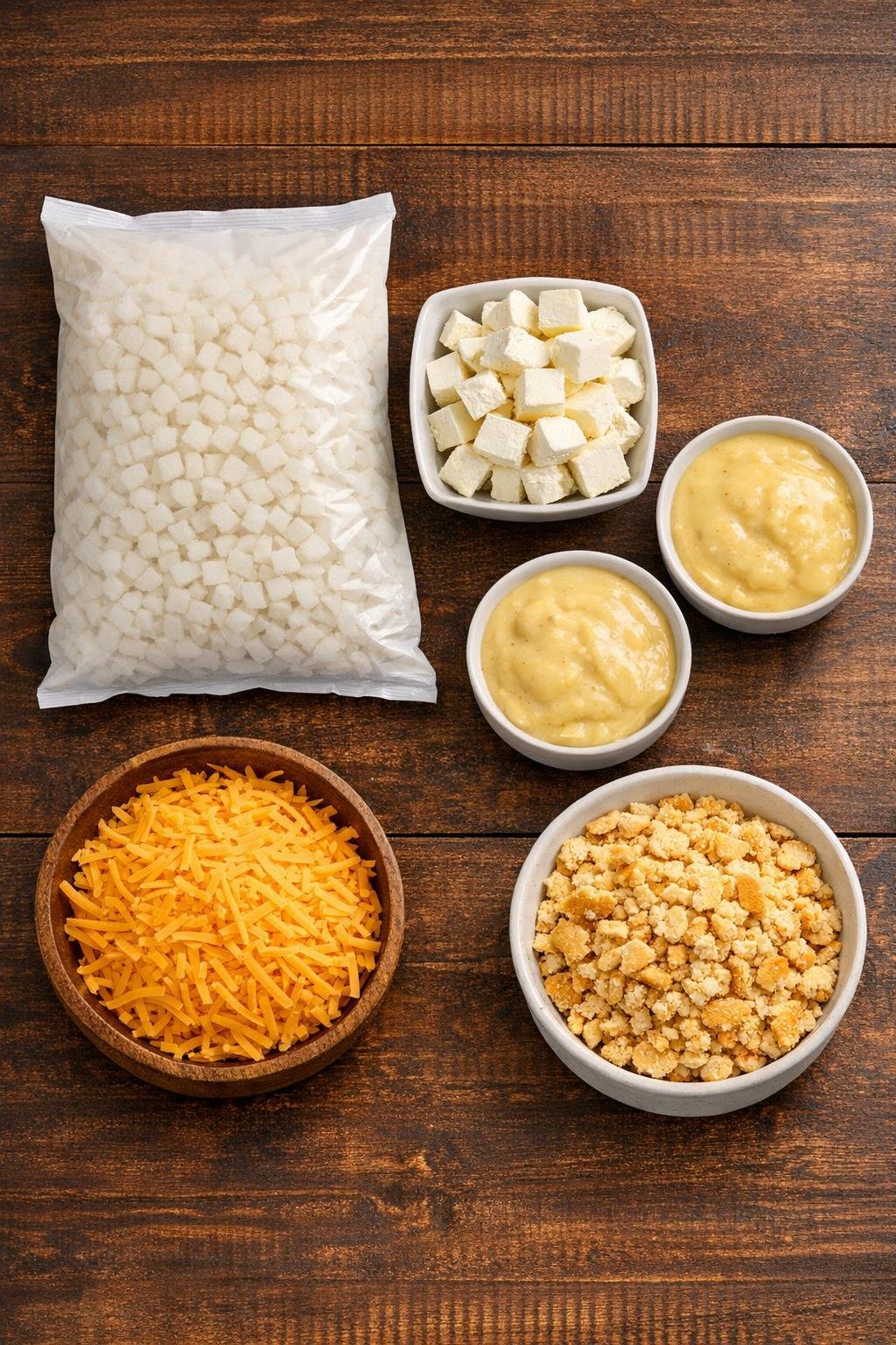 Main ingredients for hash brown casserole