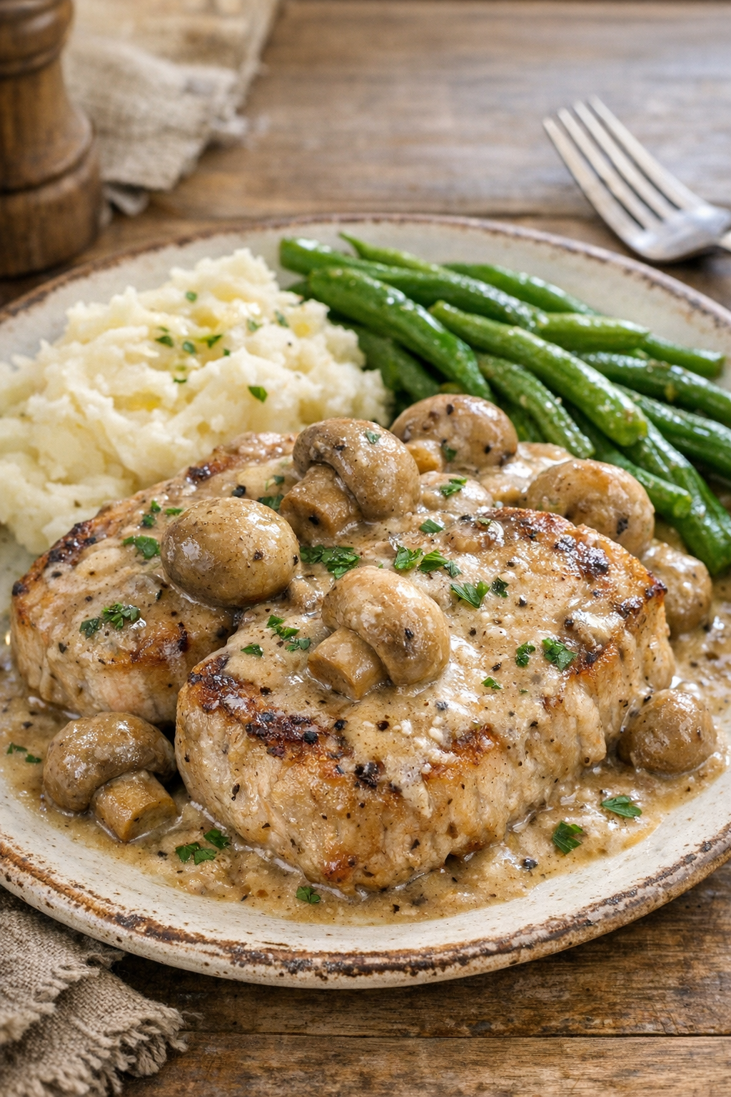 Mushroom pork made with pork chops