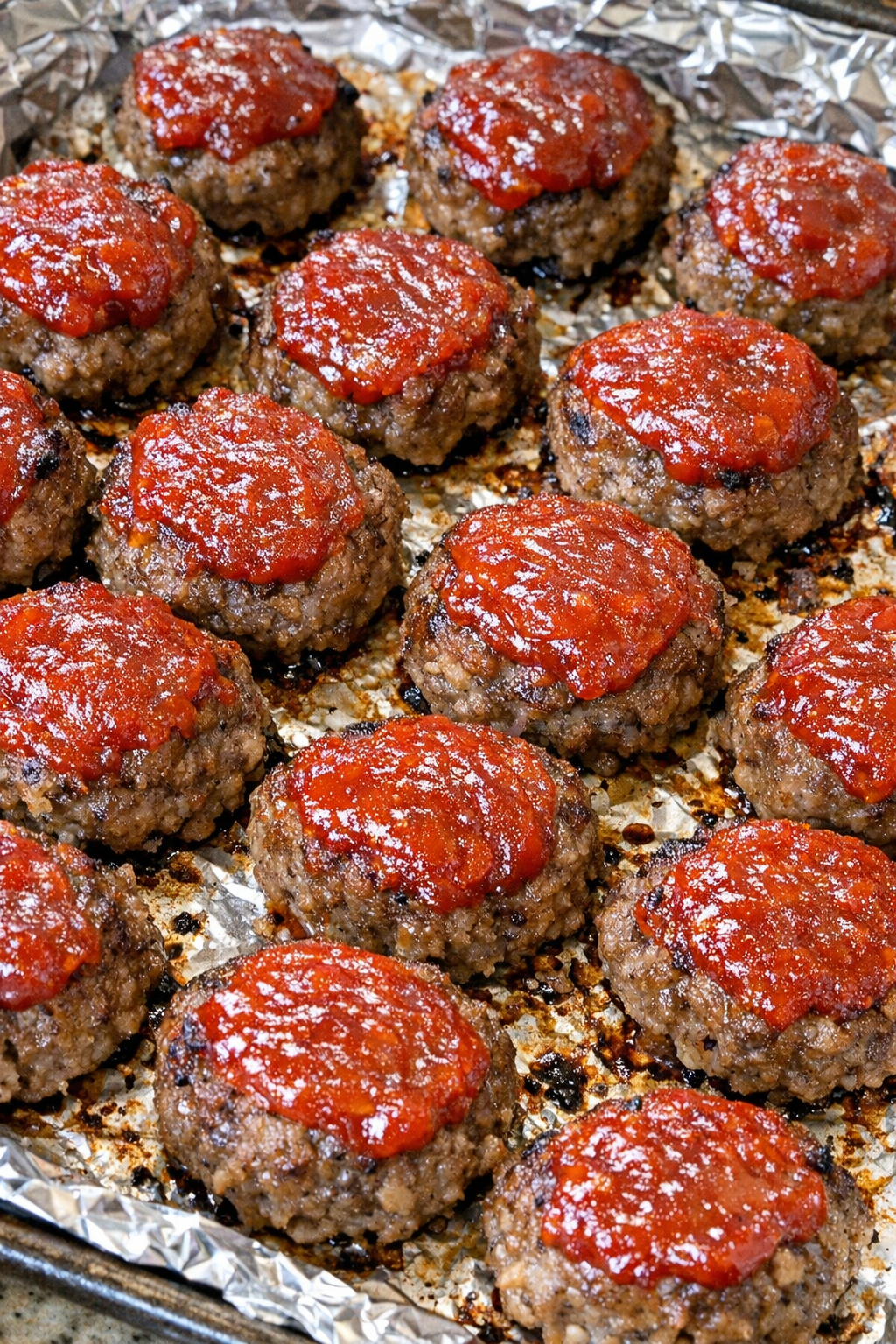 Close-up of glazed beef meatloaf bites