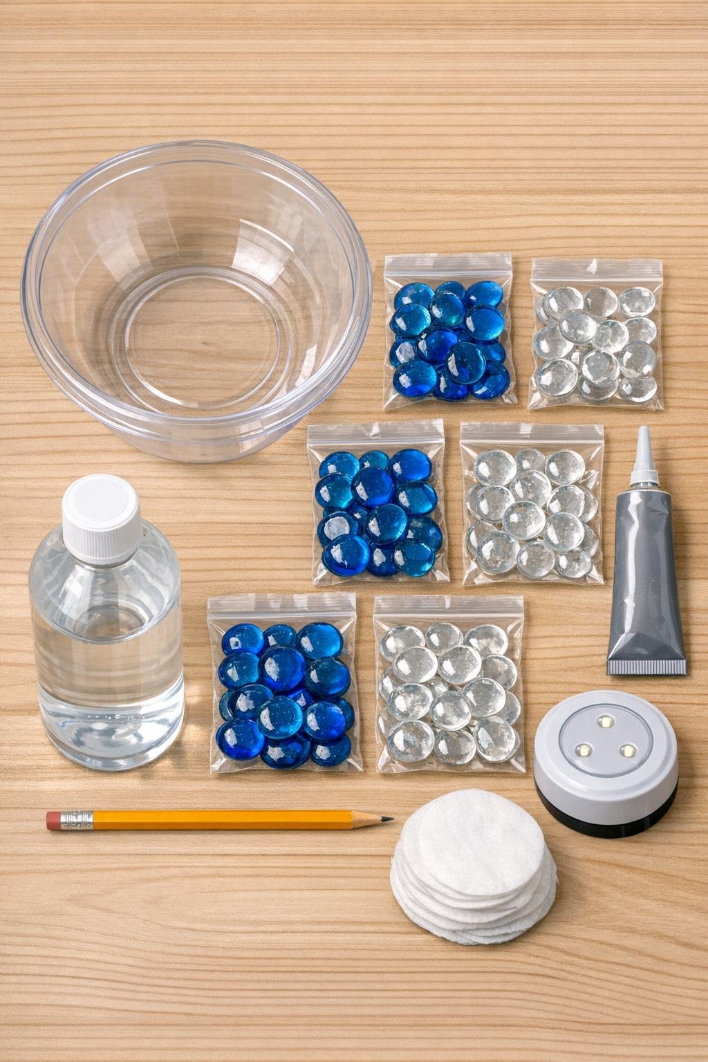Materials for the stained-glass light dome laid out on a table