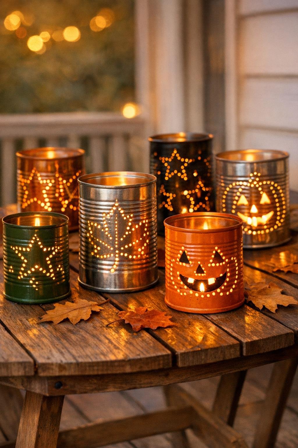 Finished punched tin can luminaries