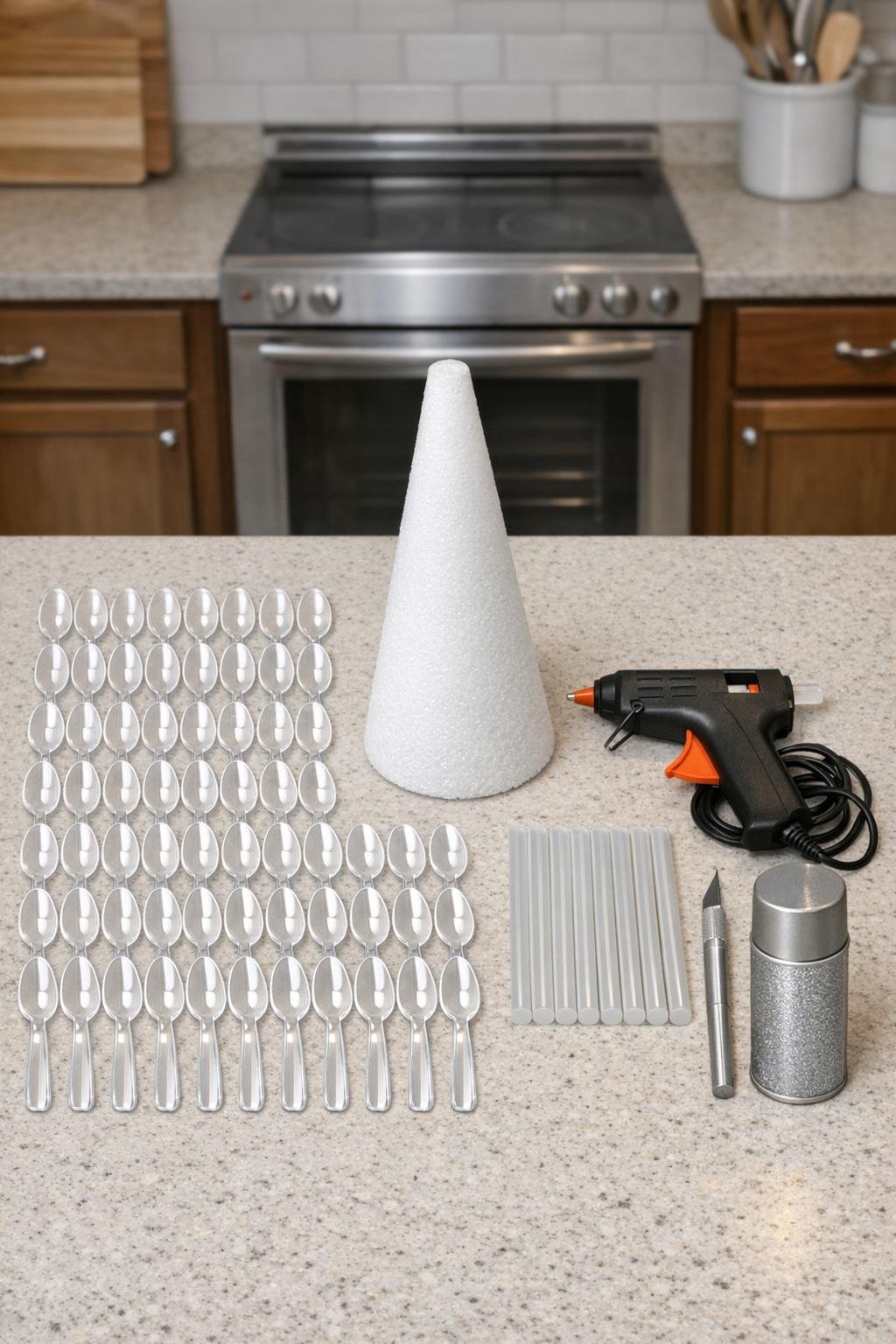 Materials for the crystal spoon craft laid out together
