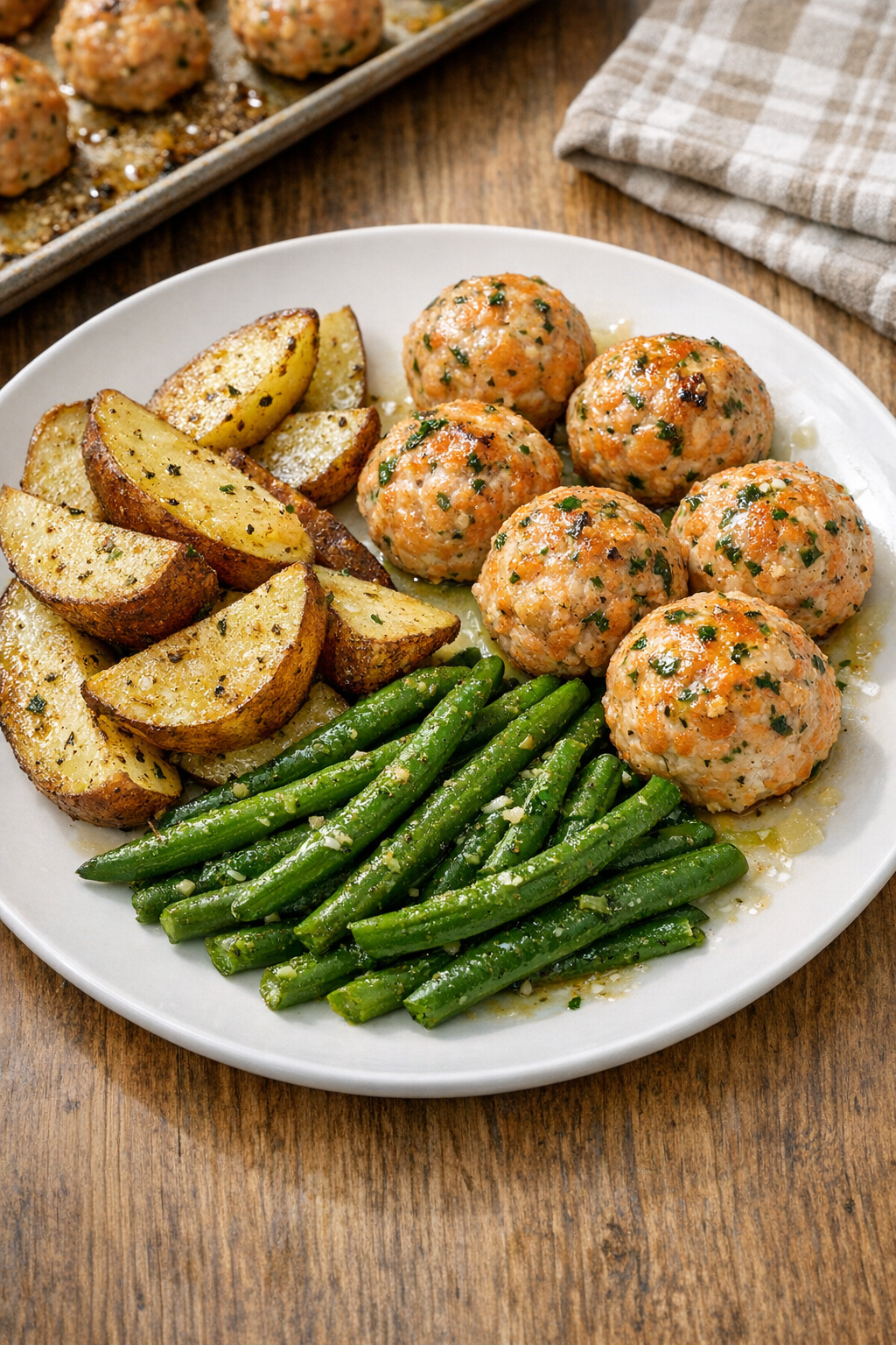 Finished baked salmon meatballs on a plate