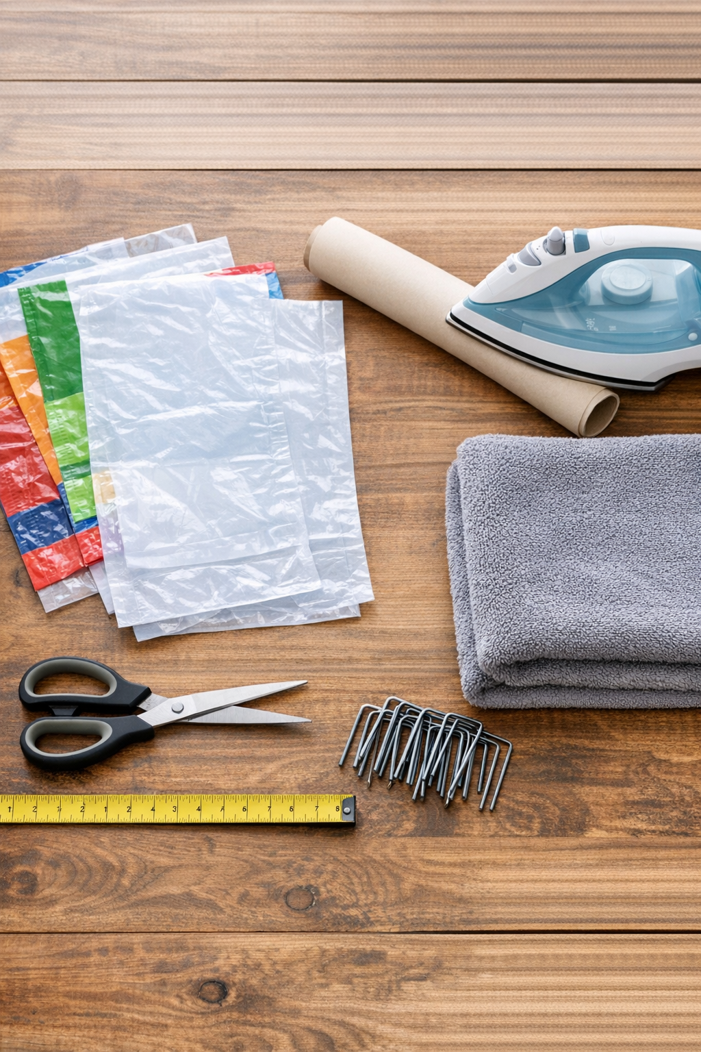 Materials for making garden edging from empty plastic dog food bags
