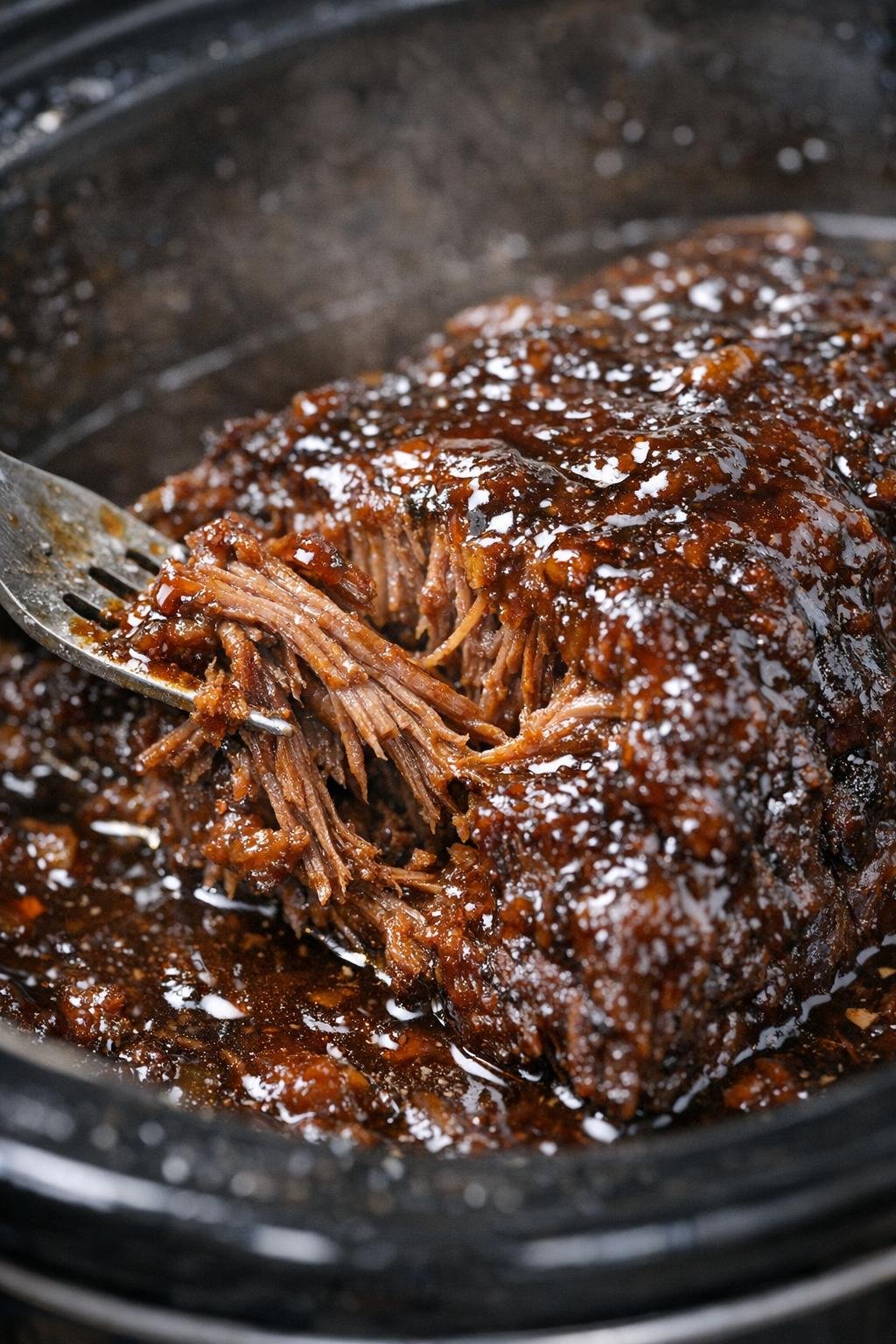 Slow cooker beef with dark amber glaze