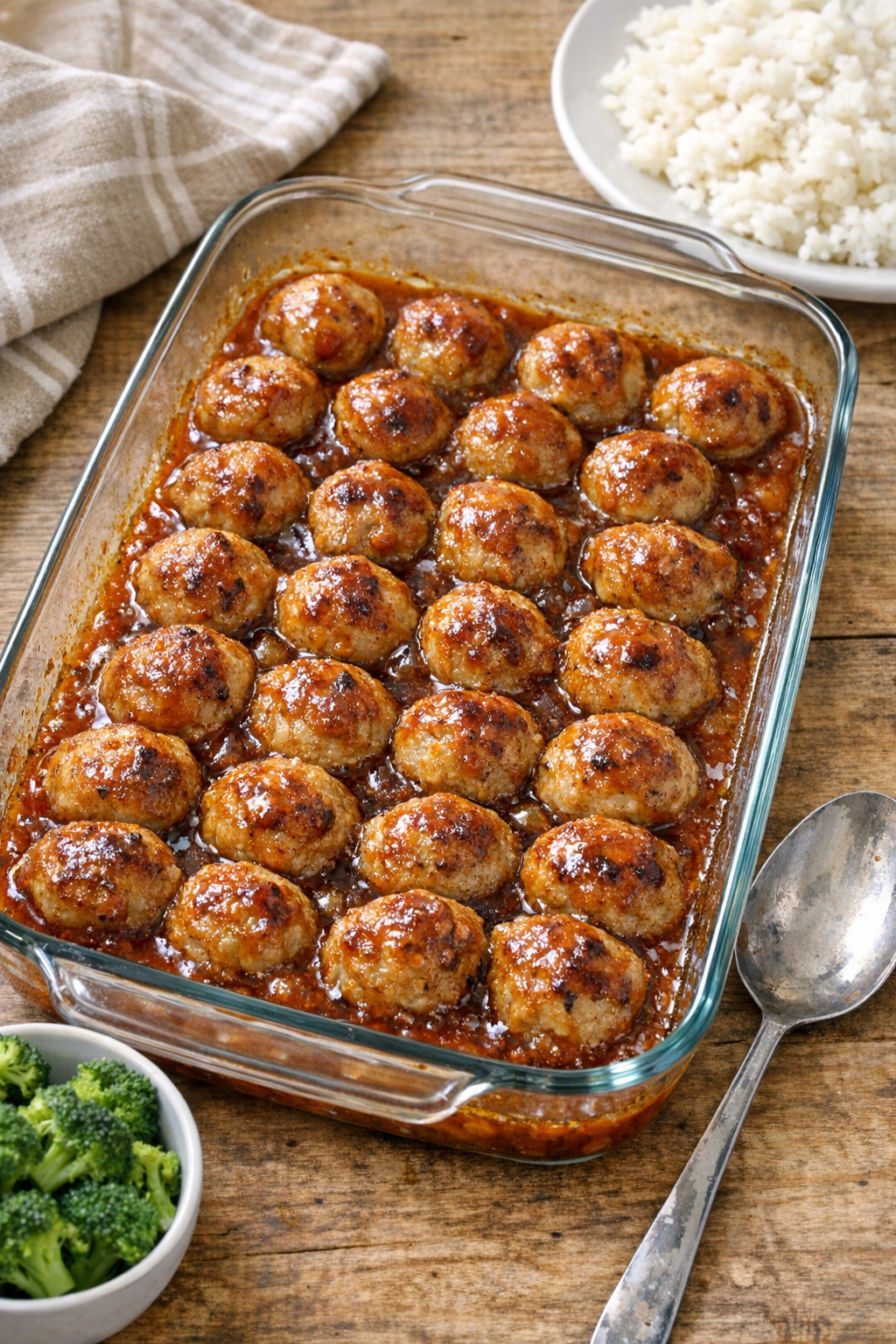 Finished baked chicken meatballs in sauce