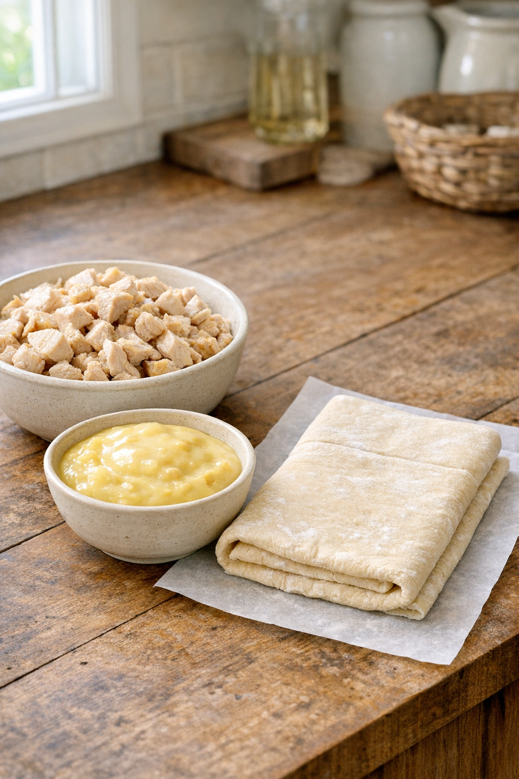 Main ingredients for chicken Wellington casserole