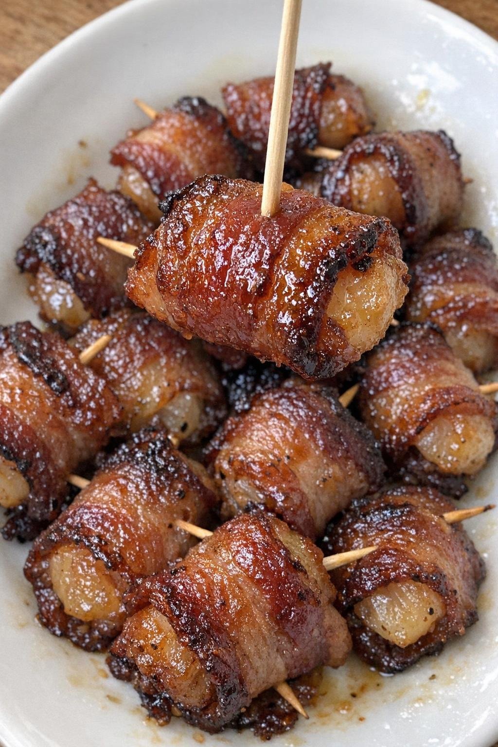 3-ingredient bacon bradford bites on a white platter