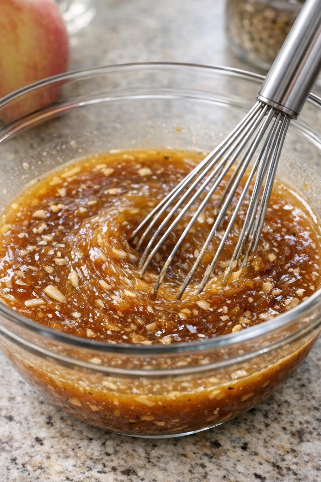 Apple cider sauce being mixed in a bowl